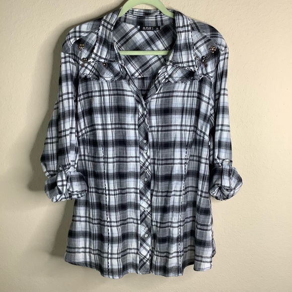 a.n.a. A NEW APPROACH LS/ROLL TAB BLK/WHT 3X - Picture 1 of 8